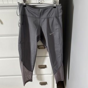 Nike Light Gray Cropped and Mesh Running Leggings